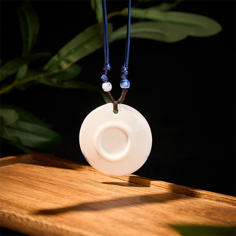 Buddha Stones con ciondolo dell'illuminazione in ceramica con simbolo di loto, simbolo etnico di peonia e fiori di pesco. - image 14