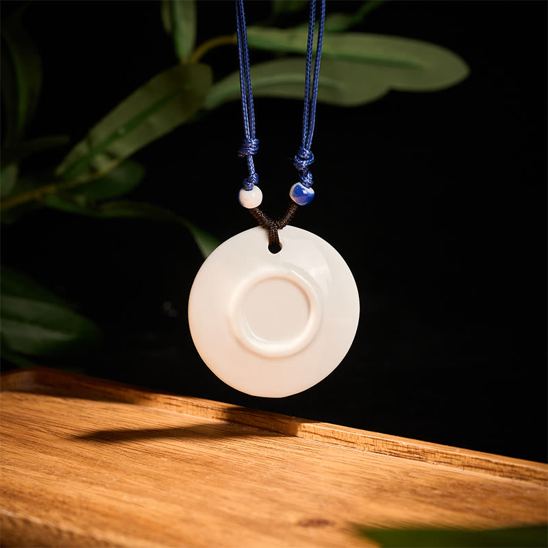 Buddha Stones con ciondolo dell'illuminazione in ceramica con simbolo di loto, simbolo etnico di peonia e fiori di pesco. - image 15