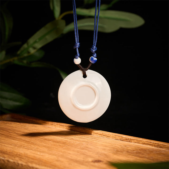 Buddha Stones con ciondolo dell'illuminazione in ceramica con simbolo di loto, simbolo etnico di peonia e fiori di pesco. - image 15