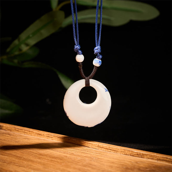 Buddha Stones con ciondolo dell'illuminazione in ceramica con simbolo di loto, simbolo etnico di peonia e fiori di pesco. - image 2