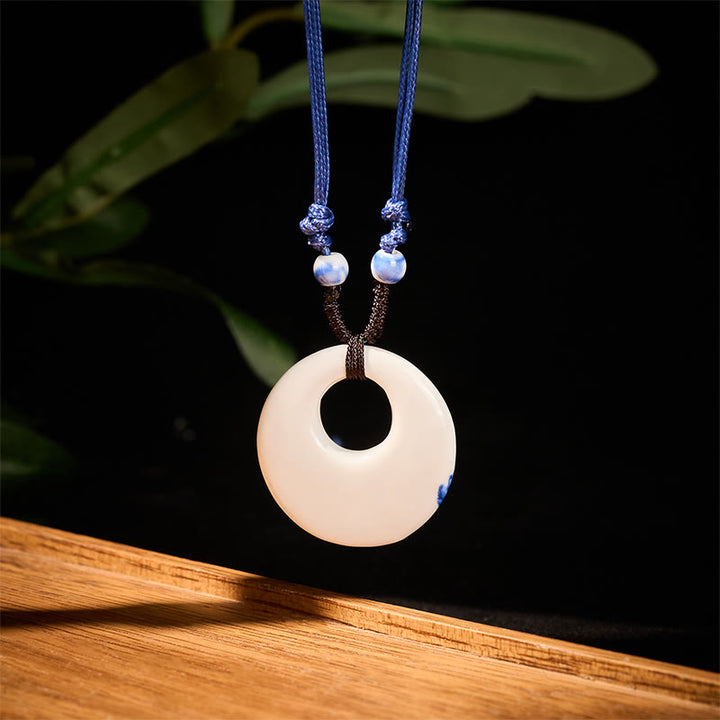 Buddha Stones con ciondolo dell'illuminazione in ceramica con simbolo di loto, simbolo etnico di peonia e fiori di pesco. - image 7