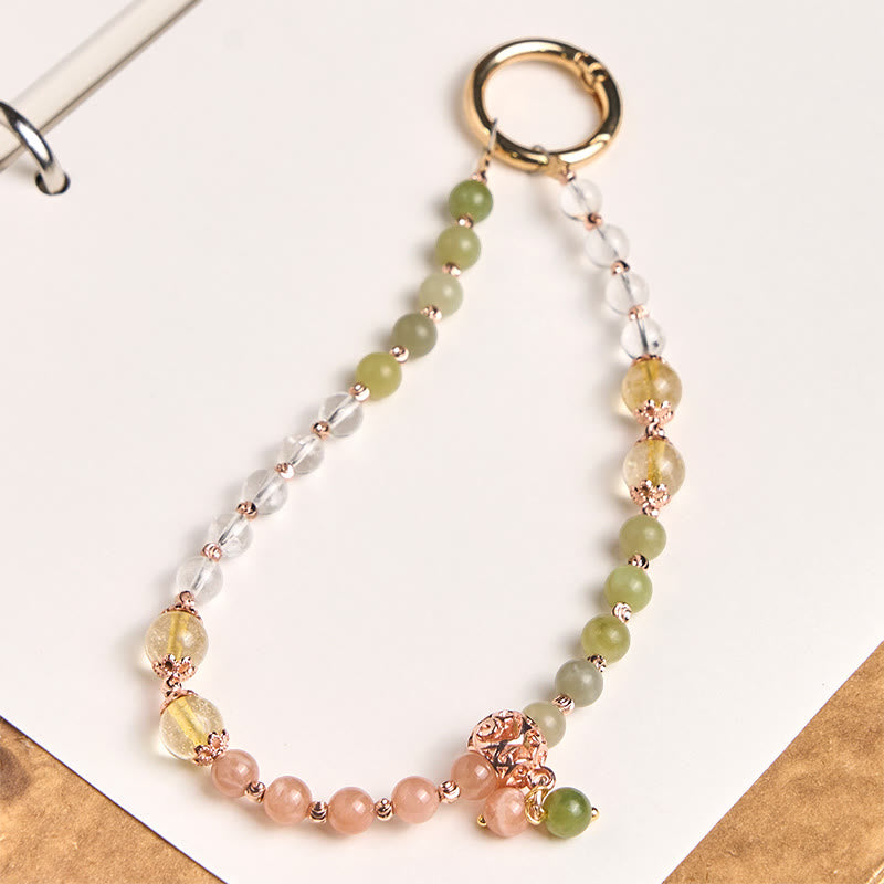 Buddha Stones, perline di cristallo bianco e giada ciano, portachiavi, decorazione da appendere al telefono - Giada ciano (Fortuna ♥ Longevità) - image 0