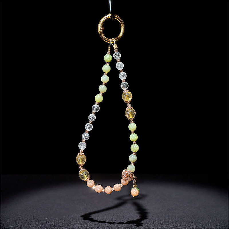 Buddha Stones, perline di cristallo bianco e giada ciano, portachiavi, decorazione da appendere al telefono - image 3