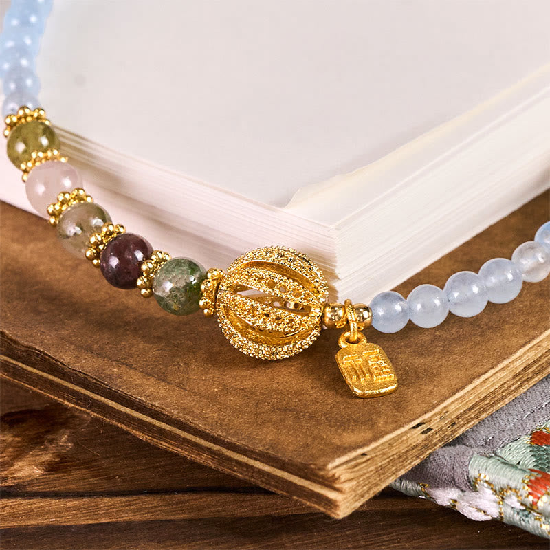 Portachiavi Buddha Stones, carattere Fu, calcedonio blu, equilibrio emotivo, decorazione da appendere al telefono - image 1