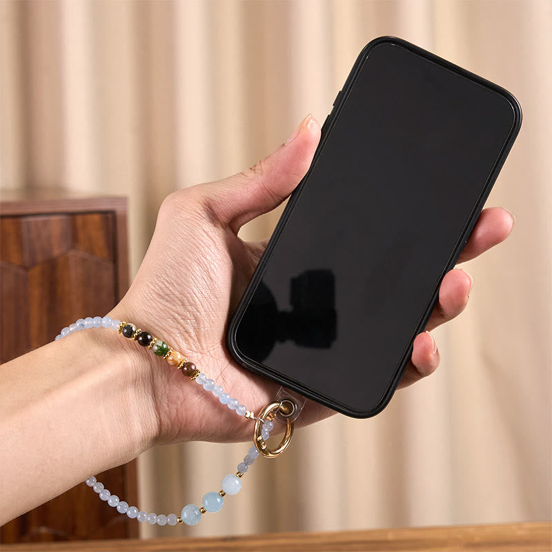 Portachiavi Buddha Stones, carattere Fu, calcedonio blu, equilibrio emotivo, decorazione da appendere al telefono - image 4