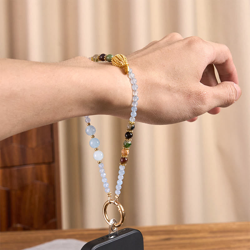 Portachiavi Buddha Stones, carattere Fu, calcedonio blu, equilibrio emotivo, decorazione da appendere al telefono - image 5
