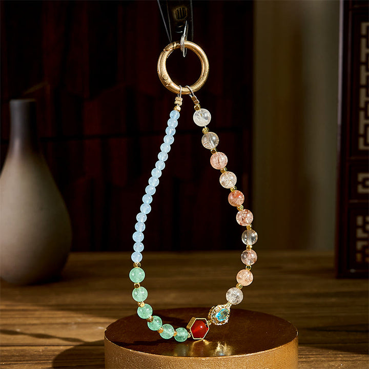 Portachiavi con perline di calcedonio blu, cristallo Buddha Stones , decorazione da appendere al telefono - image 2