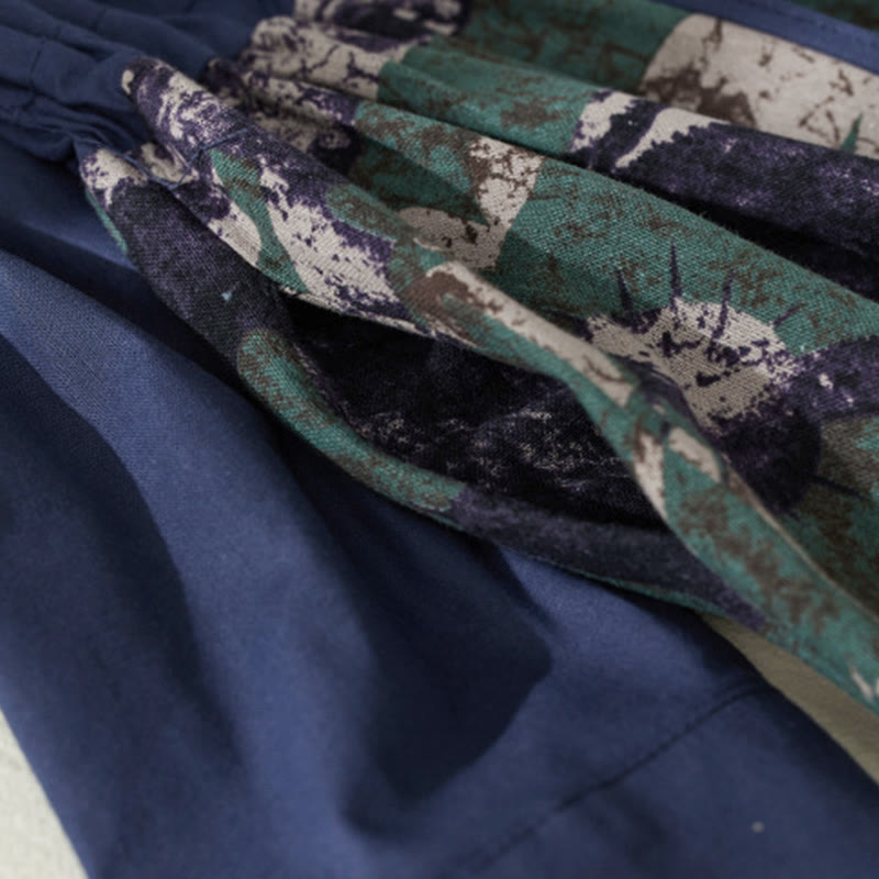 Abito midi in lino con maniche lunghe, coulisse, tasche e stampa patchwork autunnale Buddha Stones - image 6