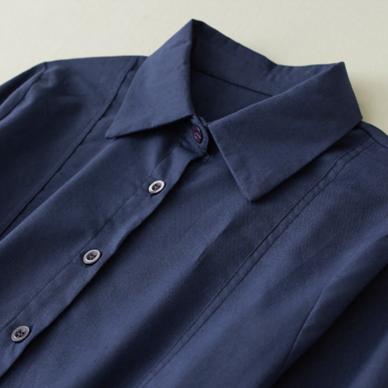 Abito midi in lino con maniche lunghe, coulisse, tasche e stampa patchwork autunnale Buddha Stones - image 3