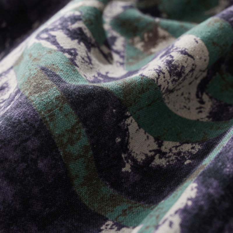 Abito midi in lino con maniche lunghe, coulisse, tasche e stampa patchwork autunnale Buddha Stones - image 5