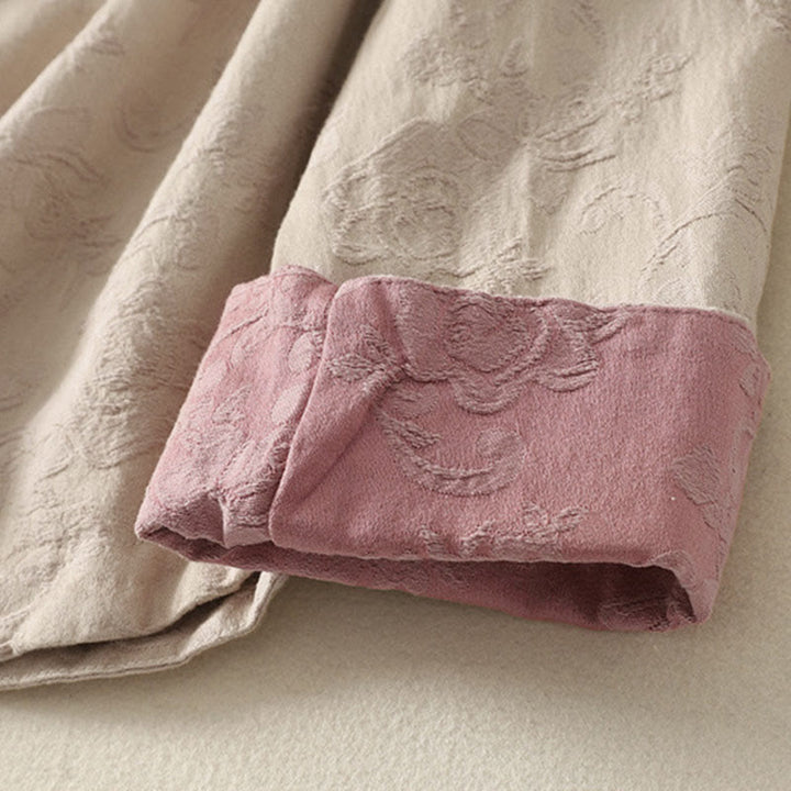 Camicia da donna in cotone e lino con bottoni, manica lunga, in jacquard con bottoni diagonali Buddha Stones - image 4