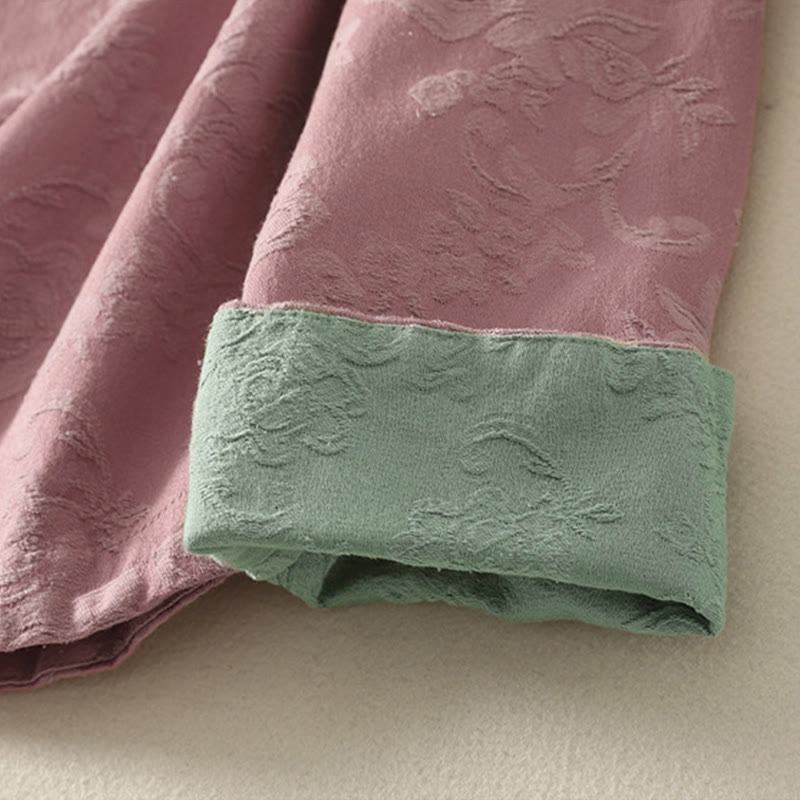 Camicia da donna in cotone e lino con bottoni, manica lunga, in jacquard con bottoni diagonali Buddha Stones - image 16