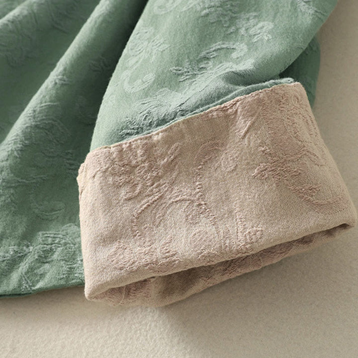 Camicia da donna in cotone e lino con bottoni, manica lunga, in jacquard con bottoni diagonali Buddha Stones - image 9