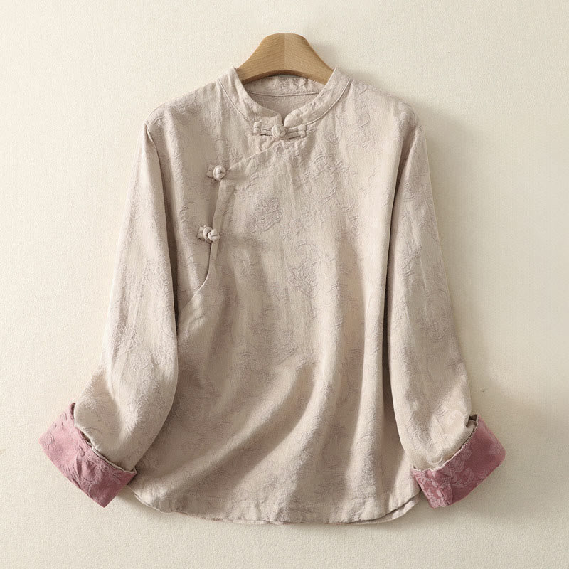 Camicia da donna in cotone e lino con bottoni, manica lunga, in jacquard con bottoni diagonali Buddha Stones - Biancheria - US8-10, UK/AU12-14, EU40-42 (2XL) - image 1