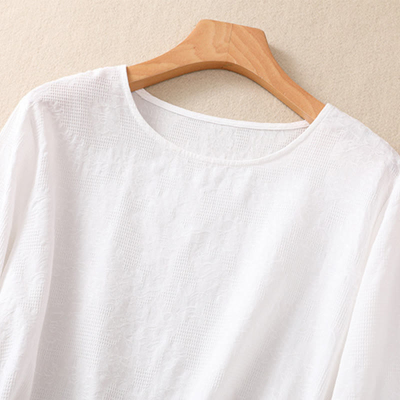 Camicia da donna in cotone a maniche lunghe con motivo a pieghe e orlo irregolare in jacquard Buddha Stones - image 10