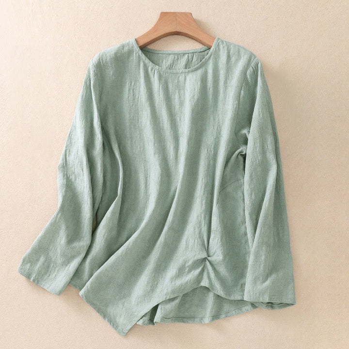 Camicia da donna a maniche lunghe con orlo irregolare e pieghe, stampa jacquard con motivo Buddha Stones. - Acquamarina media - US8-10, UK/AU12-14, EU40-42 (2XL) - image 33