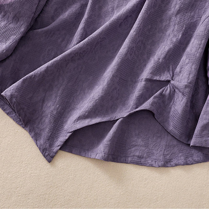 Camicia da donna in cotone a maniche lunghe con motivo a pieghe e orlo irregolare in jacquard Buddha Stones - image 5