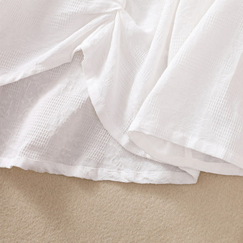 Camicia da donna in cotone a maniche lunghe con motivo a pieghe e orlo irregolare in jacquard Buddha Stones - image 14