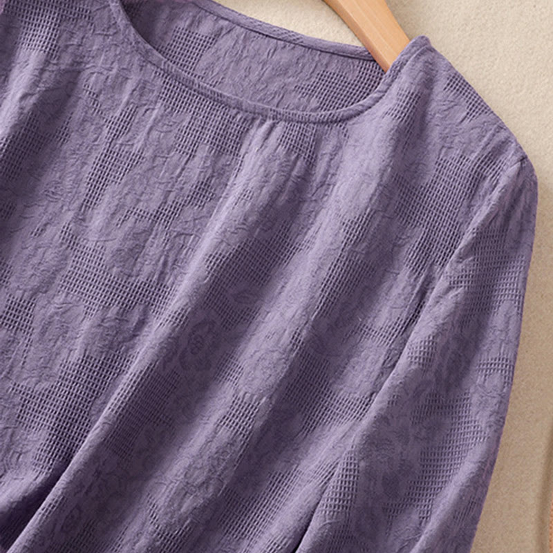 Camicia da donna in cotone a maniche lunghe con motivo a pieghe e orlo irregolare in jacquard Buddha Stones - image 4