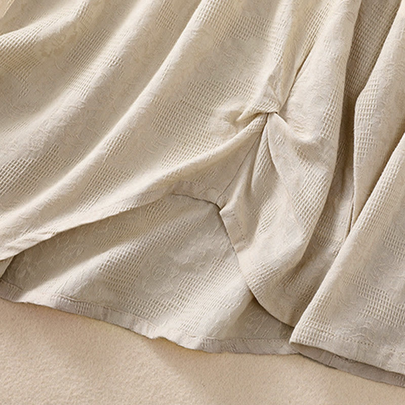 Camicia da donna in cotone a maniche lunghe con motivo a pieghe e orlo irregolare in jacquard Buddha Stones - image 30