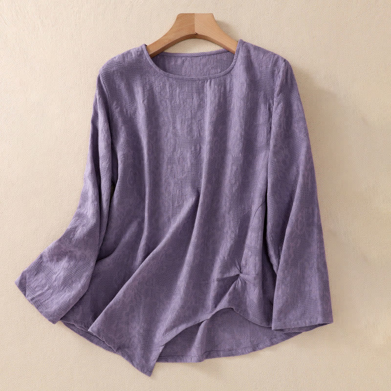 Camicia da donna a maniche lunghe con orlo irregolare e pieghe, stampa jacquard con motivo Buddha Stones. - Orchidea scura - US8-10, UK/AU12-14, EU40-42 (2XL) - image 0