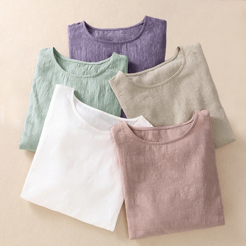 Camicia da donna in cotone a maniche lunghe con motivo a pieghe e orlo irregolare in jacquard Buddha Stones - image 41