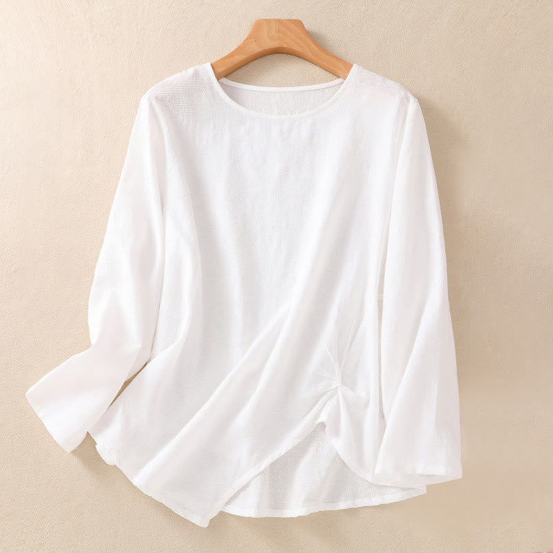 Camicia da donna a maniche lunghe con orlo irregolare e pieghe, stampa jacquard con motivo Buddha Stones. - Bianco - US8-10, UK/AU12-14, EU40-42 (2XL) - image 8