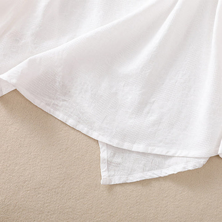 Camicia da donna in cotone a maniche lunghe con motivo a pieghe e orlo irregolare in jacquard Buddha Stones - image 13