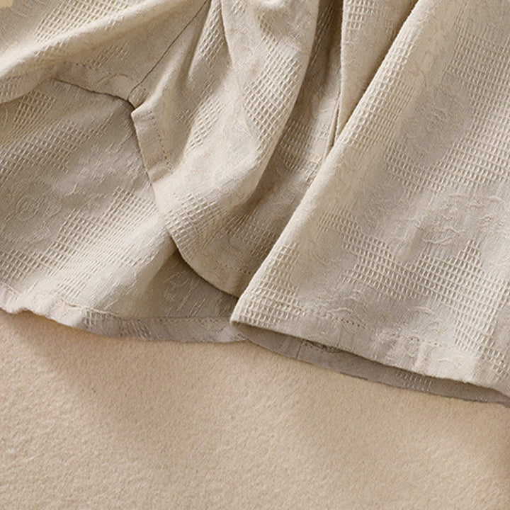 Camicia da donna in cotone a maniche lunghe con motivo a pieghe e orlo irregolare in jacquard Buddha Stones - image 31