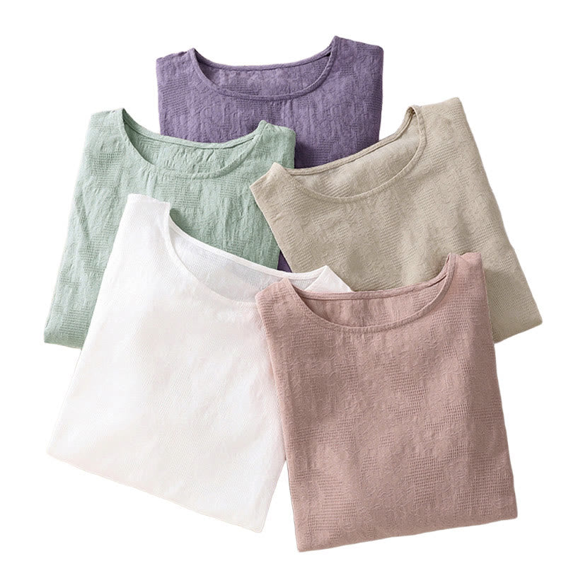 Camicia da donna in cotone a maniche lunghe con motivo a pieghe e orlo irregolare in jacquard Buddha Stones - image 43