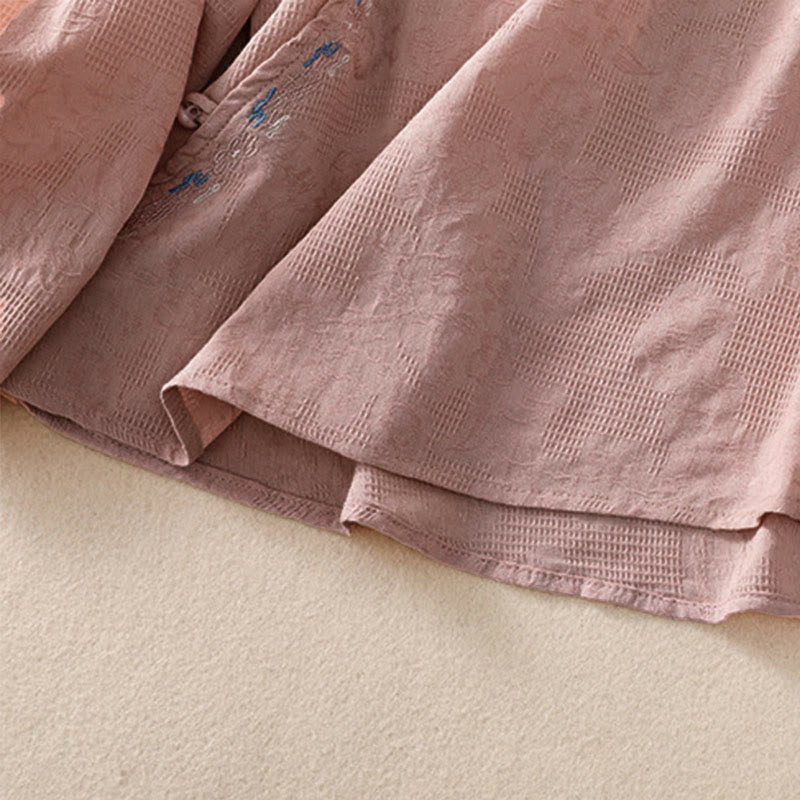 Camicia da donna in cotone a maniche lunghe con ricamo autunnale Buddha Stones, design asimmetrico, bottoni a rana - image 21