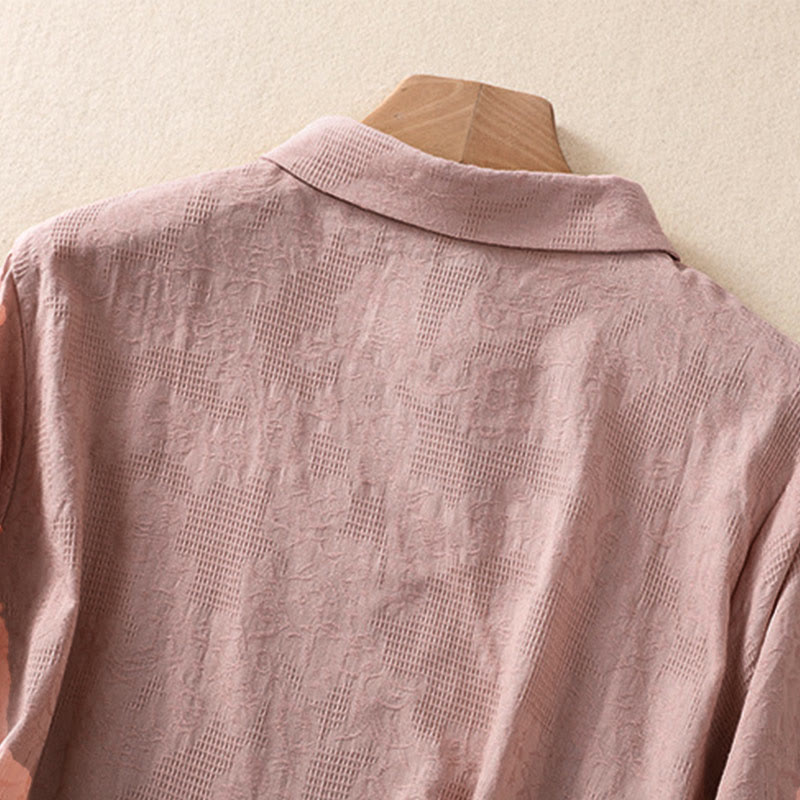 Camicia da donna in cotone a maniche lunghe con ricamo autunnale Buddha Stones, design asimmetrico, bottoni a rana - image 17