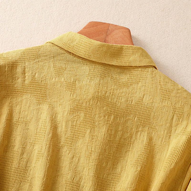 Camicia da donna in cotone a maniche lunghe con ricamo autunnale Buddha Stones, design asimmetrico, bottoni a rana - image 27