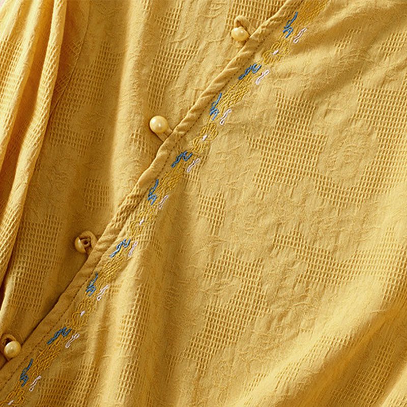 Camicia da donna in cotone a maniche lunghe con ricamo autunnale Buddha Stones, design asimmetrico, bottoni a rana - image 28