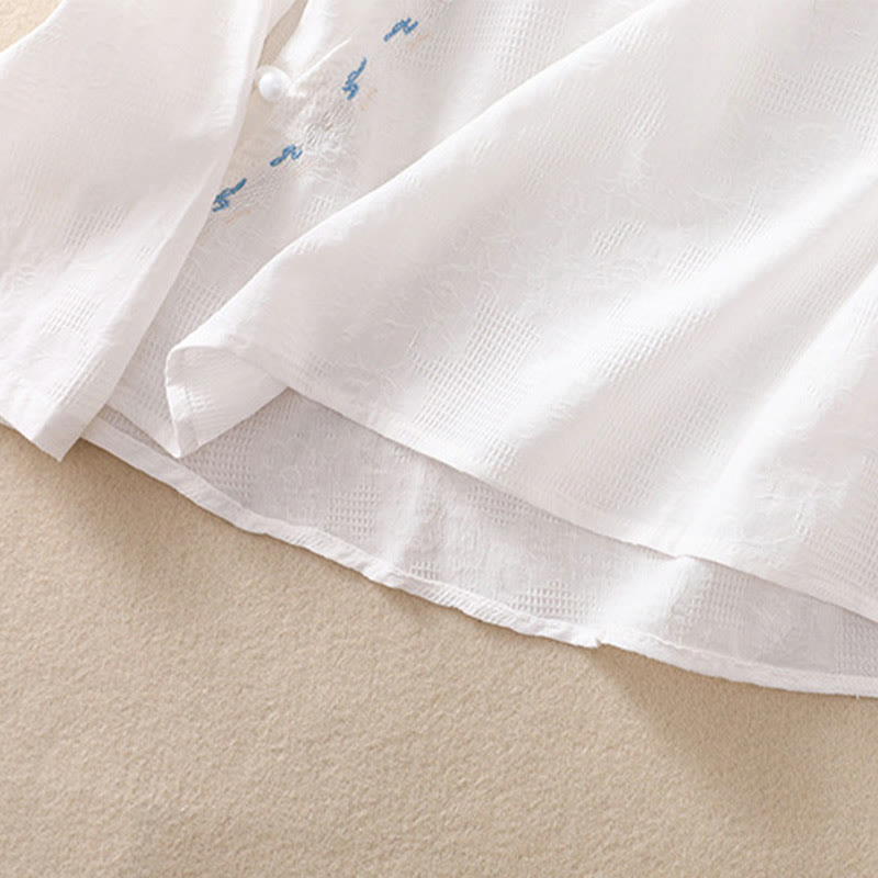 Camicia da donna in cotone a maniche lunghe con ricamo autunnale Buddha Stones, design asimmetrico, bottoni a rana - image 12