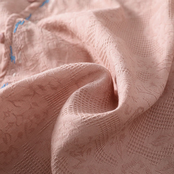 Camicia da donna in cotone a maniche lunghe con ricamo autunnale Buddha Stones, design asimmetrico, bottoni a rana - image 20