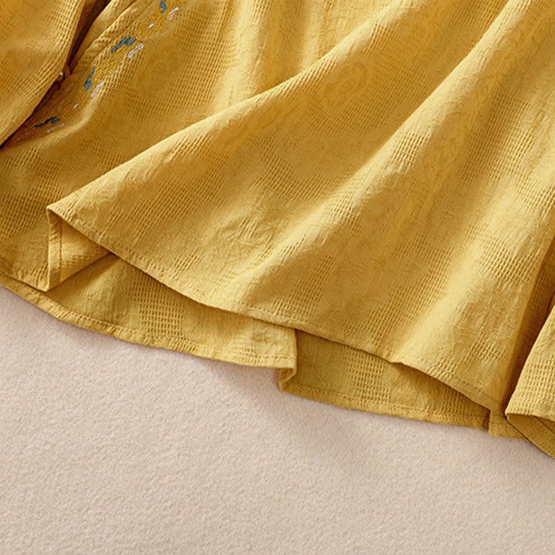 Camicia da donna in cotone a maniche lunghe con ricamo autunnale Buddha Stones, design asimmetrico, bottoni a rana - image 29