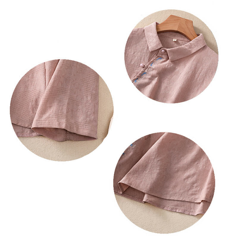 Camicia da donna in cotone a maniche lunghe con ricamo autunnale Buddha Stones, design asimmetrico, bottoni a rana - image 23