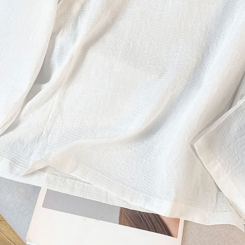 Camicia da donna a maniche lunghe in cotone con colletto alla coreana e bottoni a rana cinese, motivo Buddha Stones Commute Jacquard. - image 16