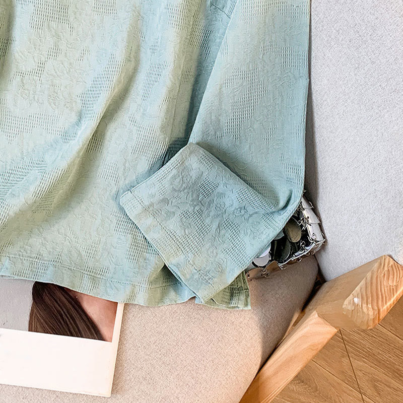 Camicia da donna in cotone a maniche lunghe con colletto alla coreana, bottoni cinesi e motivo a rana in jacquard Buddha Stones Commute - image 7