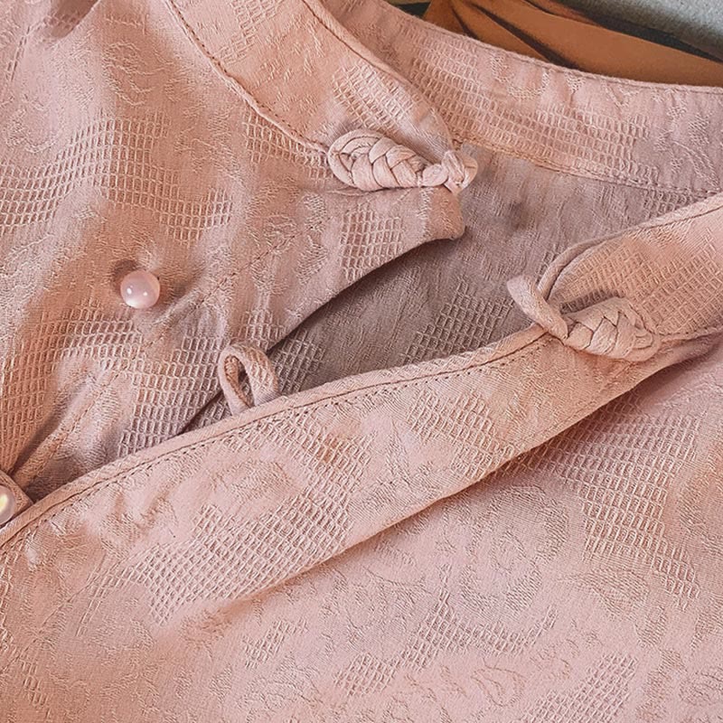 Camicia da donna a maniche lunghe in cotone con colletto alla coreana e bottoni a rana cinese, motivo Buddha Stones Commute Jacquard. - image 25