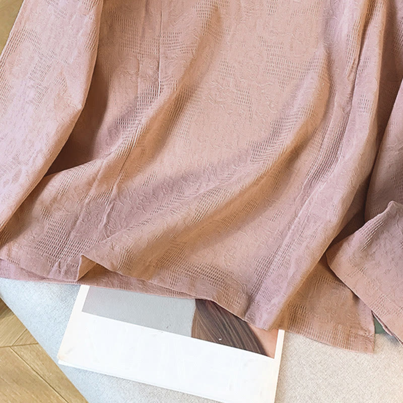 Camicia da donna a maniche lunghe in cotone con colletto alla coreana e bottoni a rana cinese, motivo Buddha Stones Commute Jacquard. - image 27