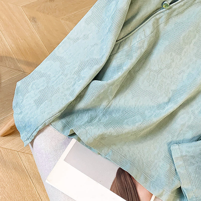 Camicia da donna in cotone a maniche lunghe con colletto alla coreana, bottoni cinesi e motivo a rana in jacquard Buddha Stones Commute - image 8