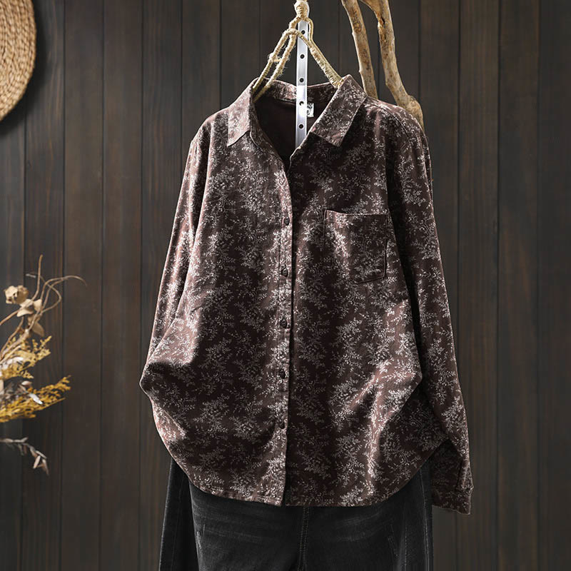 Camicia da donna in cotone a maniche lunghe con stampa floreale autunnale Buddha Stones e bottoni - Siena - US6, UK/AU10, EU38 (L) - image 10