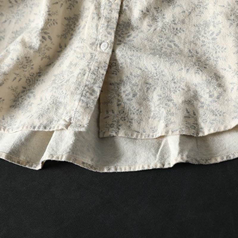 Camicia da donna in cotone a maniche lunghe con stampa floreale autunnale Buddha Stones e bottoni - image 7