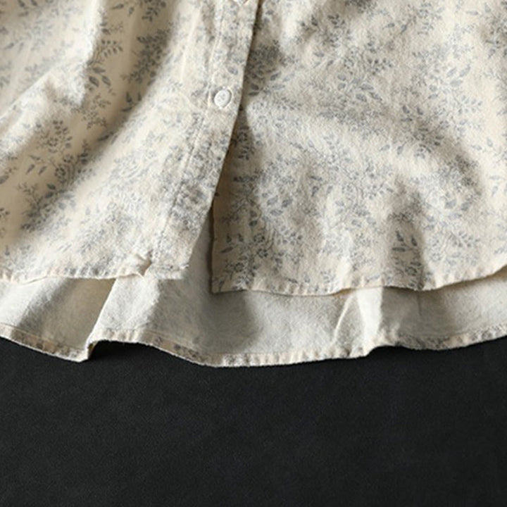 Camicia da donna in cotone a maniche lunghe con stampa floreale autunnale Buddha Stones e bottoni - image 7