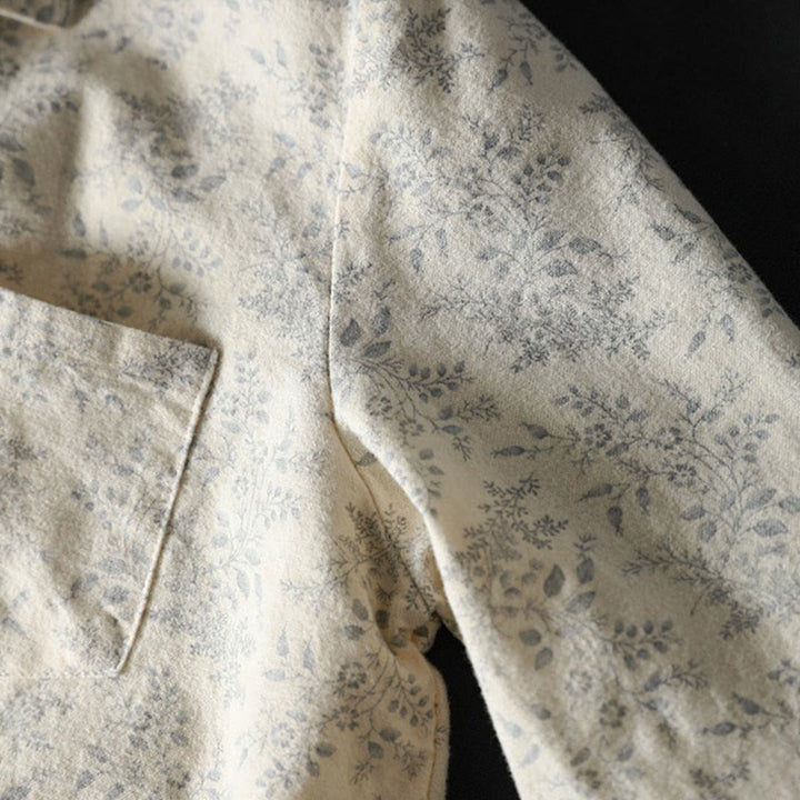 Camicia da donna in cotone a maniche lunghe con stampa floreale autunnale Buddha Stones e bottoni - image 6