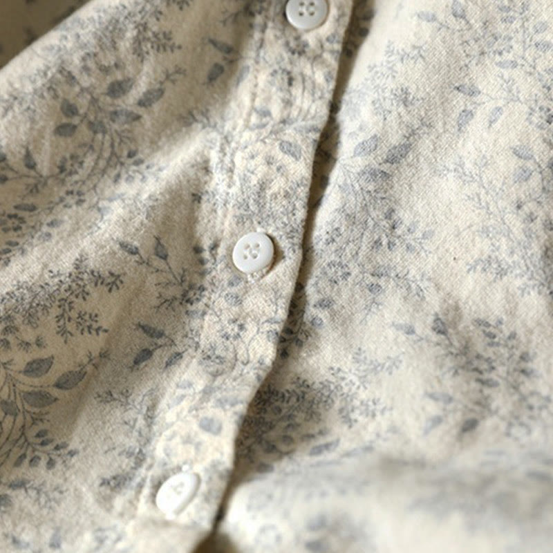 Camicia da donna in cotone a maniche lunghe con stampa floreale autunnale Buddha Stones e bottoni - image 5