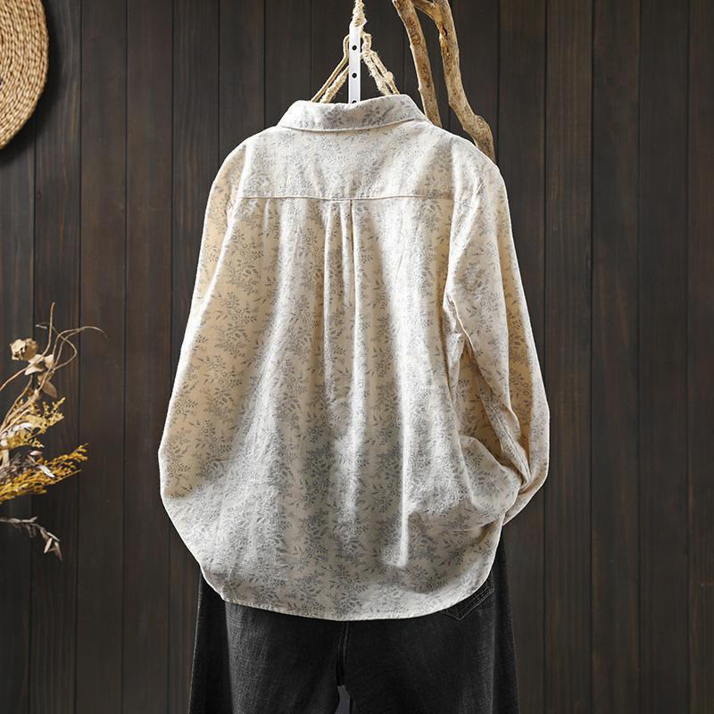 Camicia da donna in cotone a maniche lunghe con stampa floreale autunnale Buddha Stones e bottoni - image 2