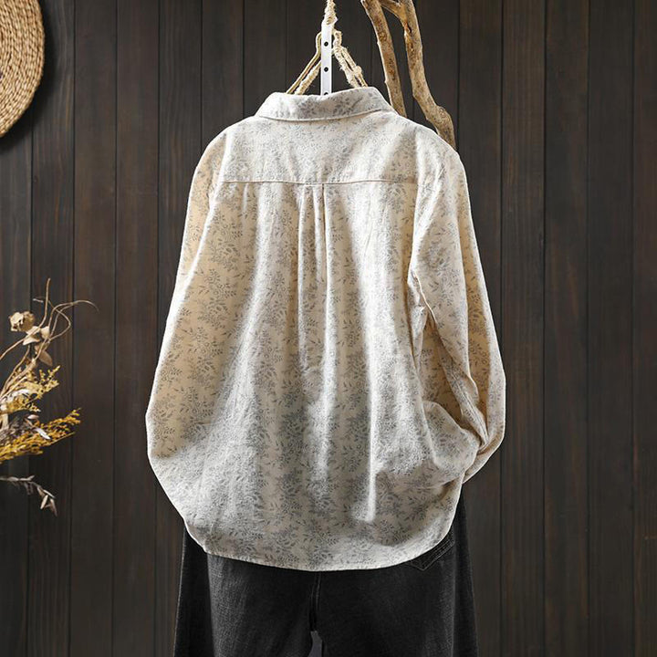 Camicia da donna in cotone a maniche lunghe con stampa floreale autunnale Buddha Stones e bottoni - image 2